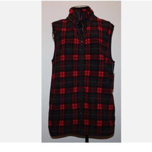 Red Black Plaid Vest Polar Fleece Izod Zip Front Pockets & Zipper S NWT